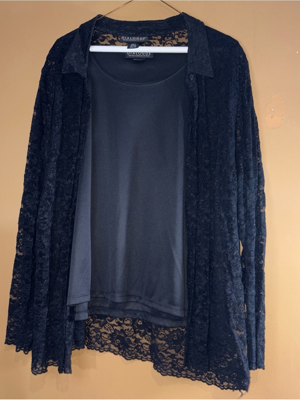 HC849 Dialogue Women’s Open Cardigan High Low  & Tank Black 1X Long Sleeve